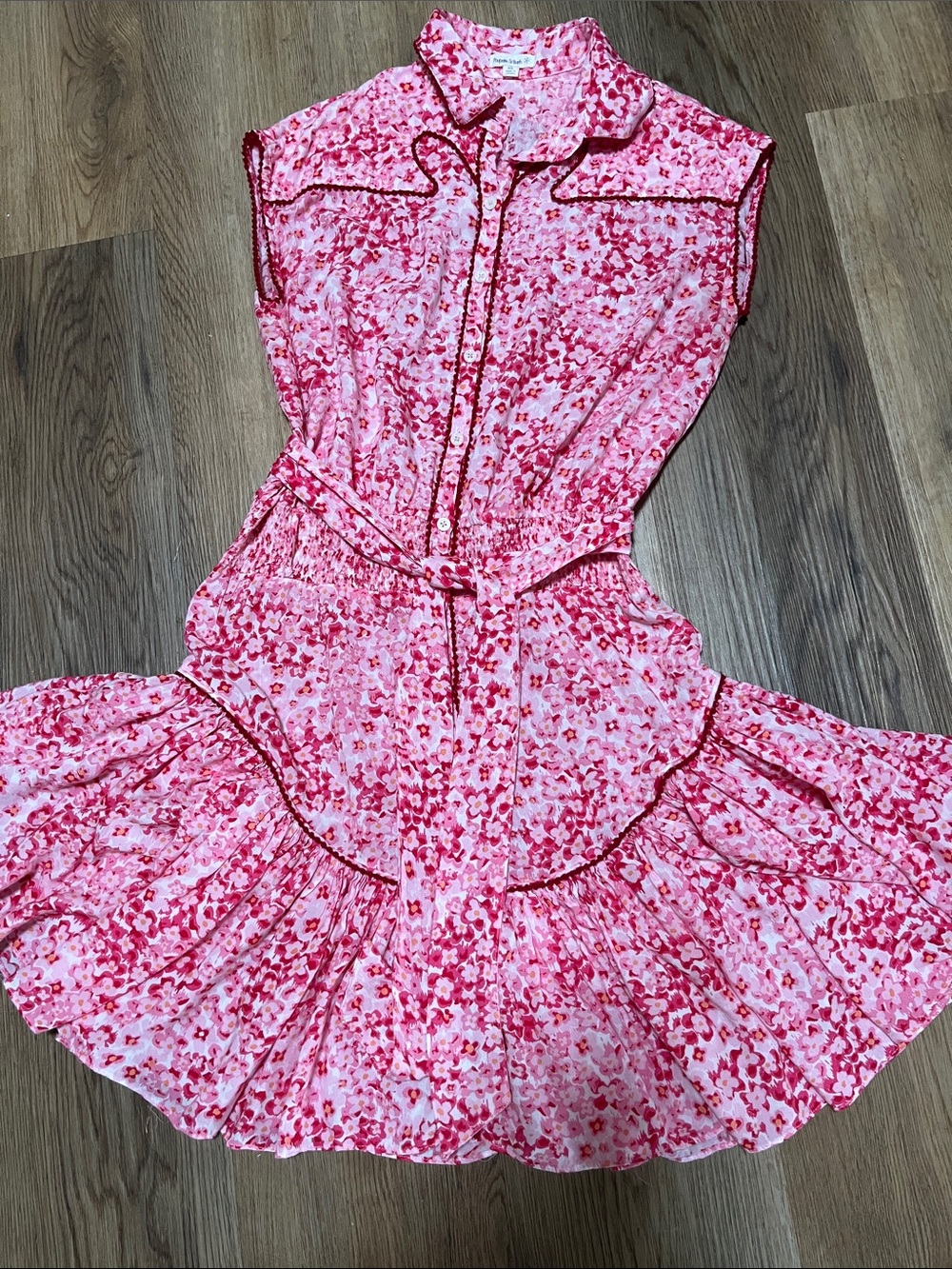 Poupette St Barth Pink & Red Floral Shirtwaist Dress XS